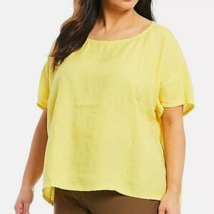 Eileen Fisher Organic Handkerchief Linen Bateau Neck Top Women’s XL Yellow